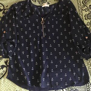 No Frills Los Angeles blouse with anchors 3/4 sleeves